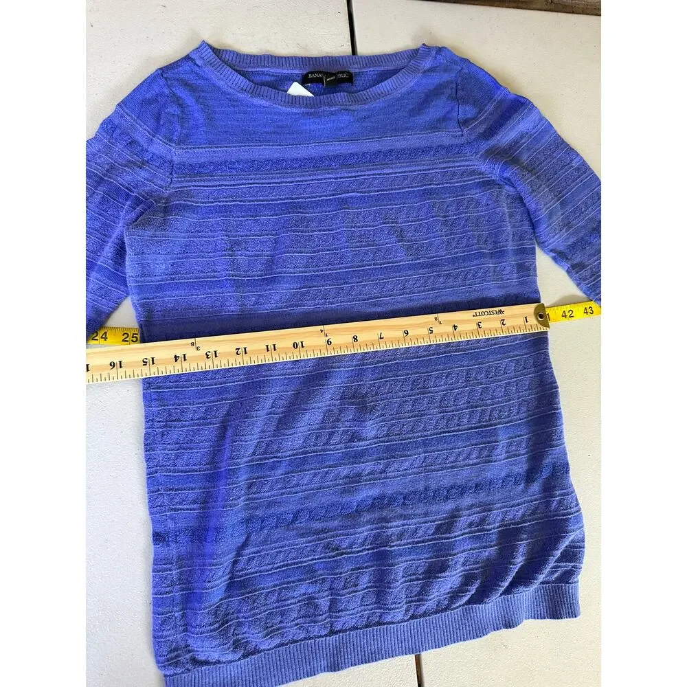 Banana Republic Women's Lightweight 3/4 Sleeve Purple Striped Sweater - Size S‎ - Picture 7 of 8